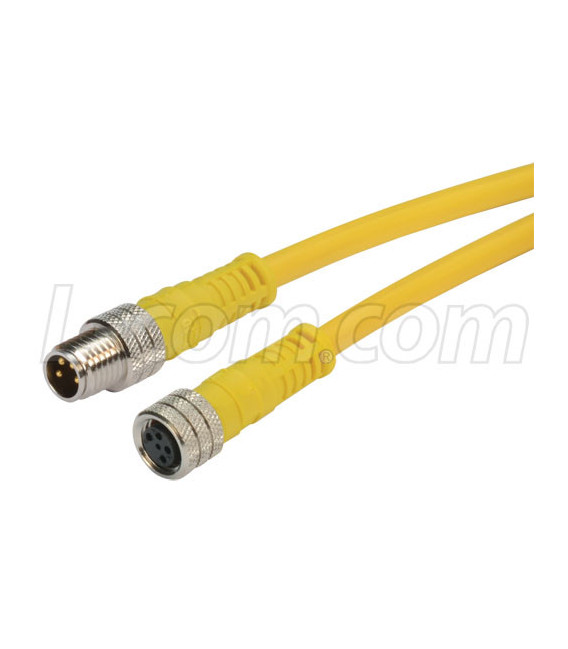 Brad® Nano-Change® M8 Cable 4 Pole IP68 rated Male to Female 24AWG PVC YLW, 5.0m