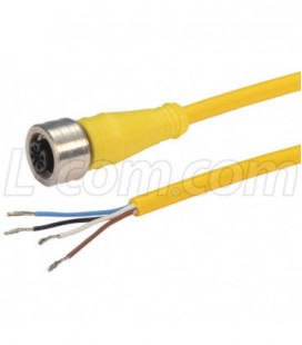 Brad® Ultra-Lock® M12 Cable 4 position A code IP69K rated Female to Pigtail 22AWG PVC YLW, 5.0m