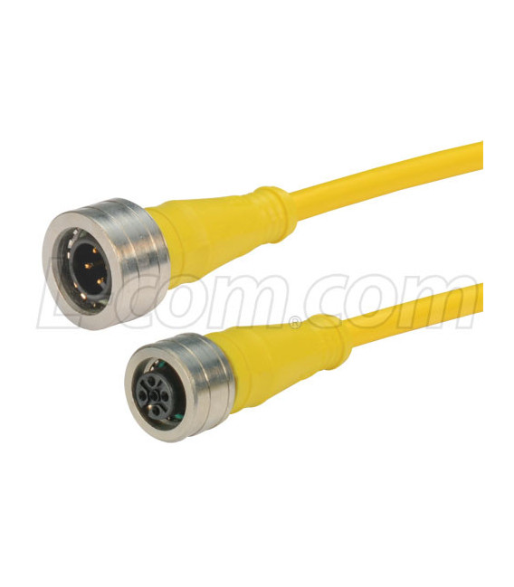 Brad® Ultra-Lock® M12 Cable 4 pole A code IP69K rated Male to Female 22AWG PVC YLW, 1.0m