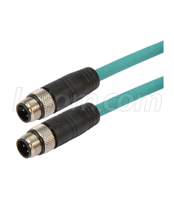 Category 5e M12 4 Position D code SF/UTP Industrial Cable, M12 M / M12 M, 3.0m