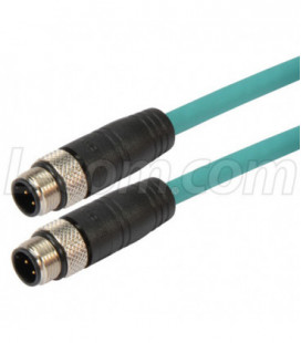 Category 5e M12 4 Position D code Double Shielded Industrial Cable, M12 M / M12 M, 2.0m