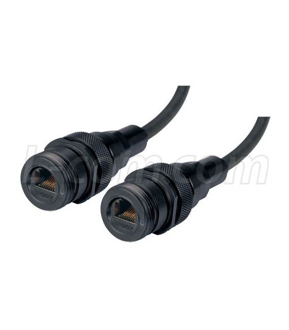IP68 Cat5e Cable, Ruggedized RJ45, Jack to Jack, ANOD Finish w/ FR-TPE Cable & Dust Caps, 1.0m