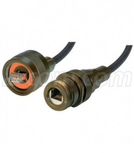 IP68 Ruggedized Cat5e Cable, RJ45, Plug to Jack, ZnNi Finish w/ FR-TPE Cable & Dust Caps, 1.0m