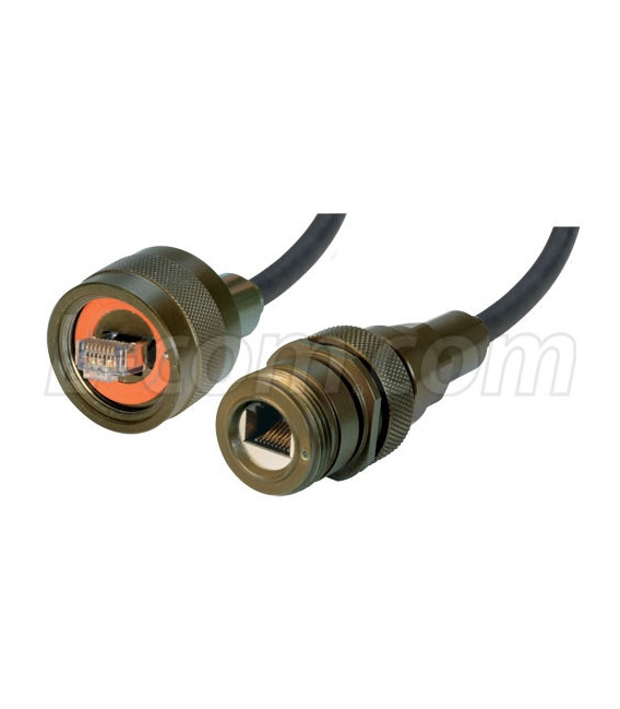 IP68 Cat5e Cable, Ruggedized RJ45, Plug to Jack, ZnNi Finish w/ FR-TPE Cable & Dust Caps, 2.0m