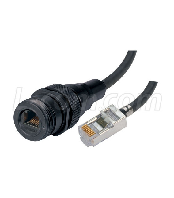 IP68 Cat5e Cable, Ruggedized ANOD RJ45 Jack / Standard RJ45 Plug w/ FR-TPE Cable & DustCap, 1.0m