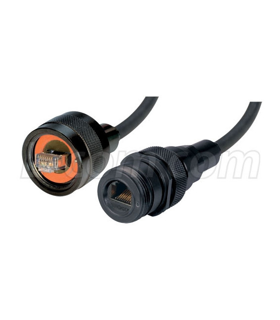 IP68 Cat5e Cable, Ruggedized RJ45, Plug to Jack, ANOD Finish w/ FR-TPE Cable & Dust Caps, 10.0m