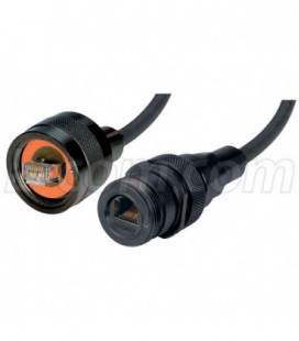 IP68 Cat5e Cable, Ruggedized RJ45, Plug to Jack, ANOD Finish w/ FR-TPE Cable & Dust Caps, 1.0m