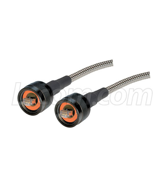 Armored IP68 C5e Cable, Ruggedized RJ45, Plug to Plug, ANOD w/ FR-TPE Cable & Dust Caps, 5.0m