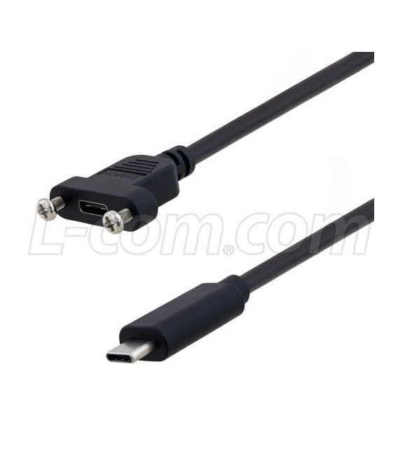 USB Type C Male to USB Type C female panel mount length 2M