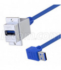 USB 3.0 Type A Coupler, Female Panel mount to Male 90 degree up exit 12in