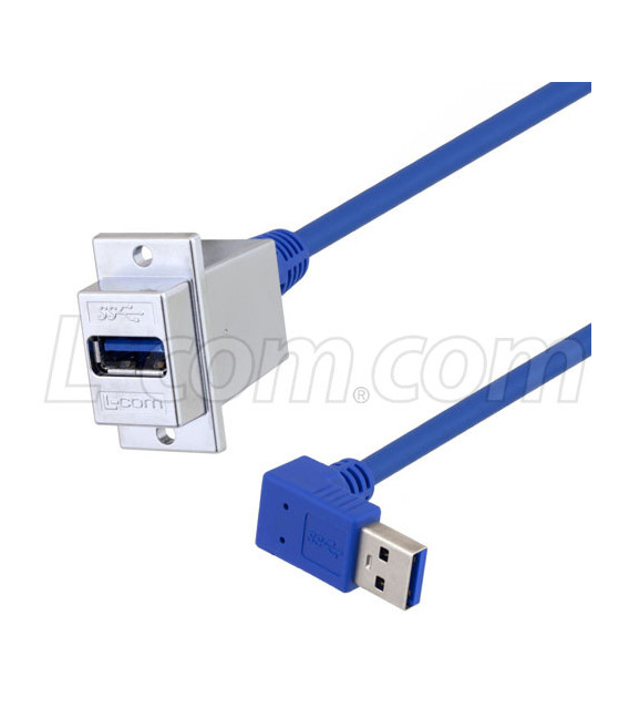 USB 3.0 Type A ECF Coupler, Female Type A to Male A 90 degree down 50in