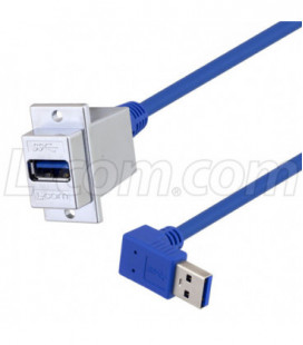 USB 3.0 Type A ECF Coupler, Female Type A to Male A 90 degree down 50in