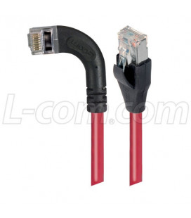 Shielded Category 6 Right Angle Patch Cable, Straight/Right Angle Left, Red, 3.0 ft