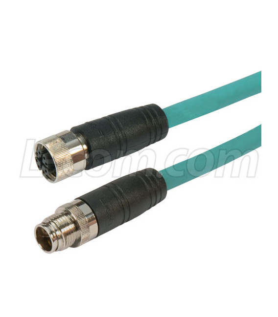 Category 6a M12 8 Position X code SF/UTP Industrial Cable, M12 M / M12 F, 1.0m