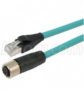 Category 5e M12 4 Position D code Double Shielded Industrial Cable, M12 F / RJ45, 10.0m