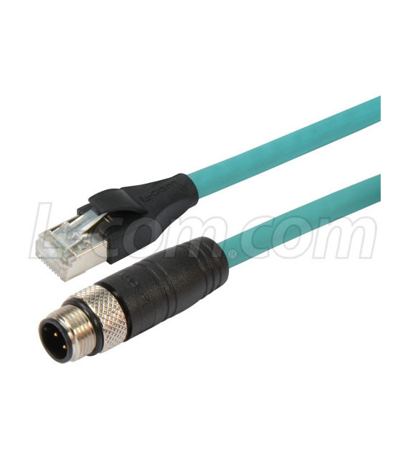 Category 5e M12 4 Position D code SF/UTP Industrial Cable, M12 M / RJ45, 2.0m