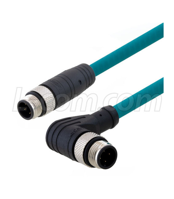 Category 5e M12 4 Position D code SF/UTP Industrial Cable, Right Angle M12 M / M12 M, 10.0m