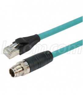 Category 6a M12 8 Position X code Double Shielded Industrial Cable, M12 M / RJ45, 3.0m