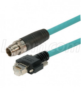 Category 6a M12 8 Position X code Double Shielded Industrial Cable, M12 M / GigE, 2.0m