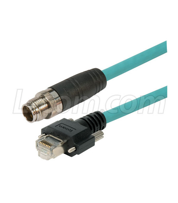 Category 6a M12 8 Position X code SF/UTP Industrial Cable, M12 M / GigE, 3.0m
