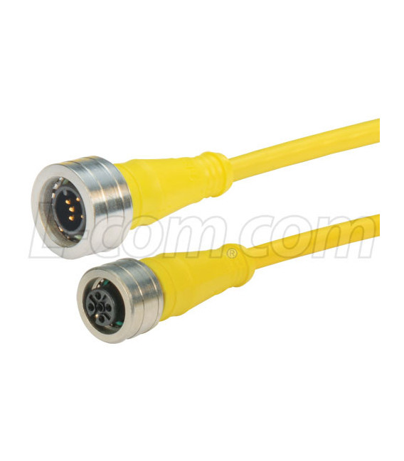 Brad® Ultra-Lock® M12 Cable 5 position A code IP69K rated Male to Female 22AWG PVC YLW, 2.0m