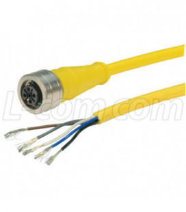 Brad® Ultra-Lock® M12 Cable 5 position A code IP69K rated Female to Pigtail 22AWG PVC YLW, 5.0m