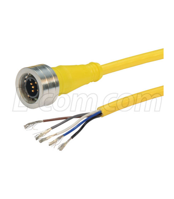 Brad® Ultra-Lock® M12 Cable 5 position A code IP69K rated Male to Pigtail 22AWG PVC YLW, 5.0m