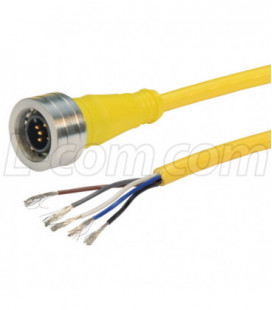 Brad® Ultra-Lock® M12 Cable 5 position A code IP69K rated Male to Pigtail 22AWG PVC YLW, 5.0m