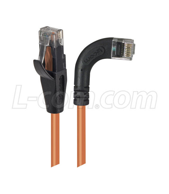 Category 5E Right Angle Patch Cable, Straight/ Right Angle Right Exit, Orange, 7.0 ft