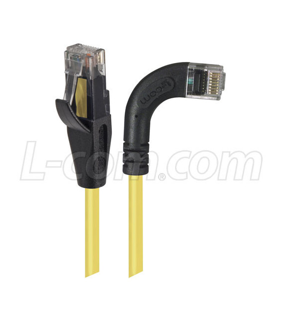 Category 5E Right Angle Patch Cable, Straight/ Right Angle Right Exit, Yellow, 2.0 ft