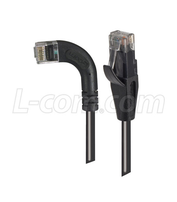 Category 5E Right Angle Patch Cable, Straight/ Right Angle Left Exit, Black, 1.0 ft