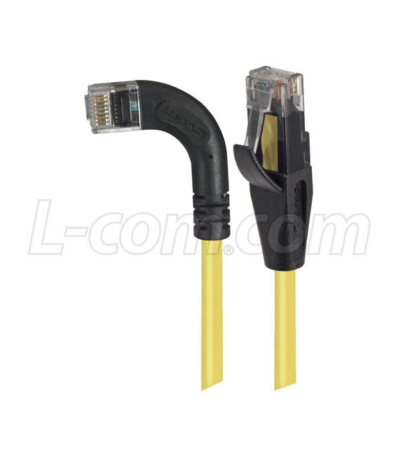 Category 5E Right Angle Patch Cable, Straight/ Right Angle Left Exit, Yellow, 5.0 ft
