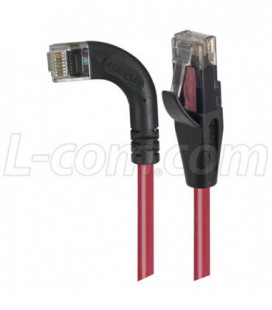 Category 5E Right Angle Patch Cable, Straight/ Right Angle Left Exit, Red, 7.0 ft