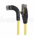 Category 5E Right Angle Patch Cable, Straight/ Right Angle Left Exit, Yellow, 15.0 ft