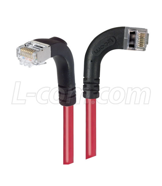 Category 5E Shielded Right Angle Patch Cable, Right Angle Right/Right Angle Down, Red 2.0 ft