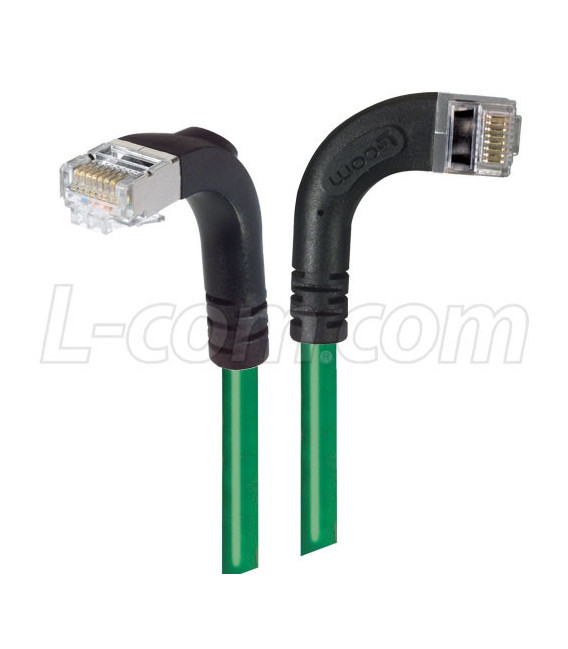 Category 5E Shielded Right Angle Patch Cable, Right Angle Right/Right Angle Down, Green 1.0 ft