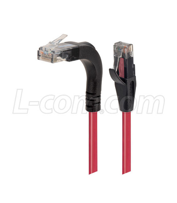 Category 5e Right Angle Patch Cable, Stackable, Red, 1.0 ft