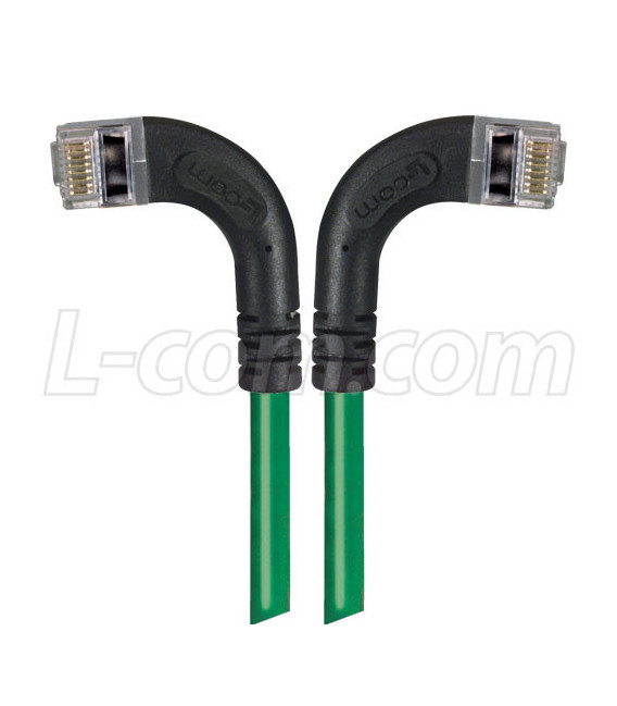 Category 5E Shielded Right Angle Patch Cable, Right Angle /Left Angle, Green 7.0 ft