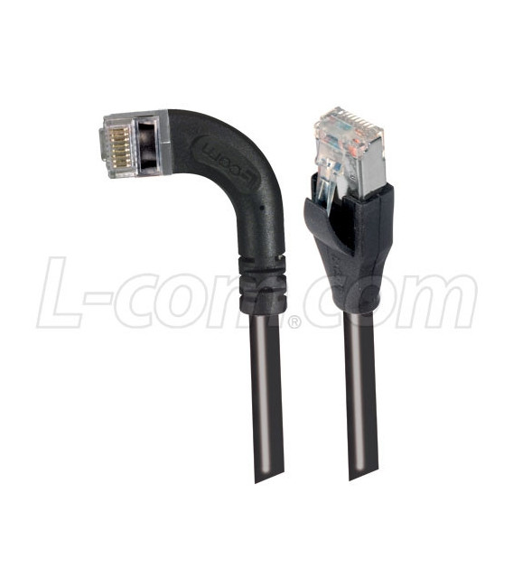 Category 5E Shielded Right Angle Patch Cable, Right Angle Left/Straight, Black 15.0 ft
