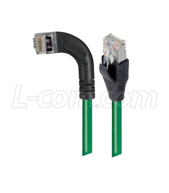 Category 5E Shielded Right Angle Patch Cable, Right Angle Left/Straight, Green 7.0 ft