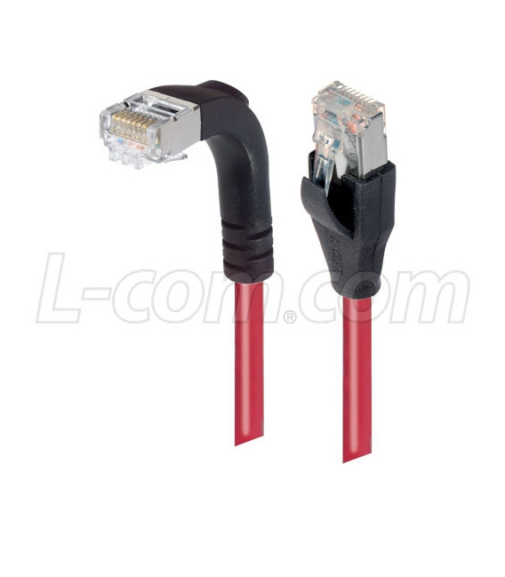Category 5E Shielded LSZH Right Angle Patch Cable, Straight/Right Angle Down, Red, 2.0 ft