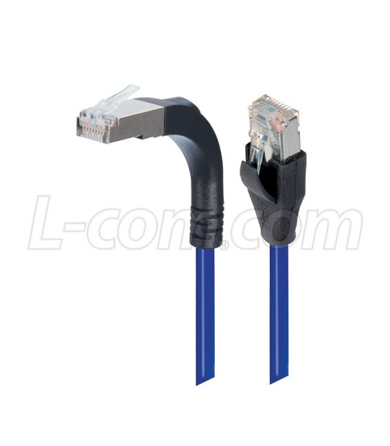 Shielded Category 5e Right Angle Patch Cable, Stackable, Blue, 7.0 ft