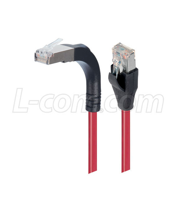 Shielded Category 5e Right Angle Patch Cable, Stackable, Red, 5.0 ft