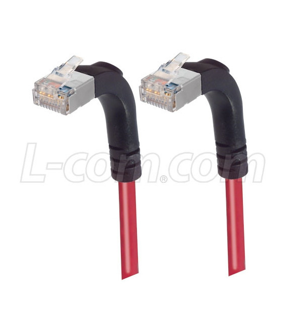 Category 5E Shielded Right Angle Patch Cable, Right Angle Up/Right Angle Up, Red 15.0 ft