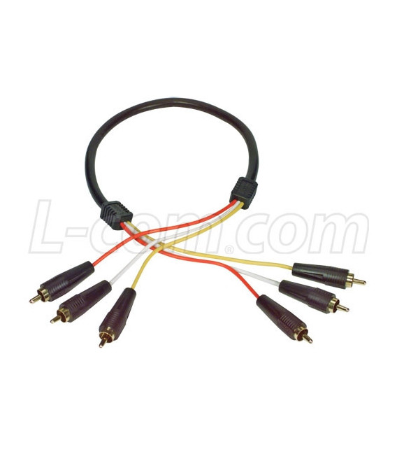 3 Line Audio Video RCA Cable, RCA Male / Male, 2.0 ft