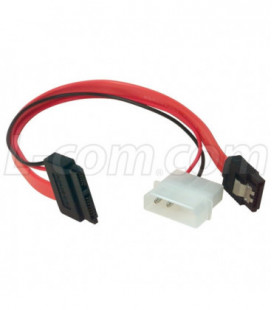 Slimline SATA Cable Assembly, w/Power +Data Connectors, 8"