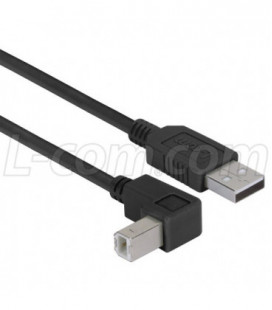 Right Angle USB Cable, Straight A Male/Down Angle B Male Black, 0.3m