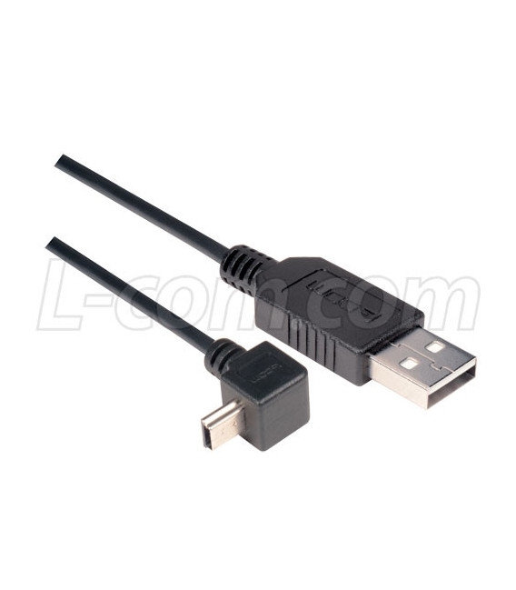 Right Angle USB Cable, Straight A Male/Up Angle Mini B5 Male, 2.0m