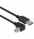Right Angle USB Cable, Straight A Male/Down Angle B Male Black, 3.0m