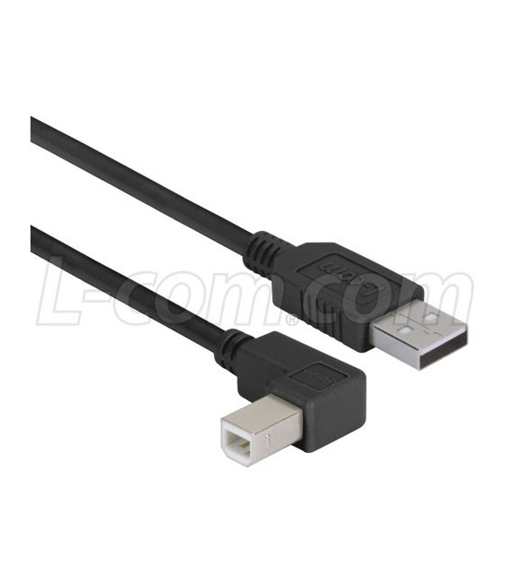Right Angle USB Cable, Straight A Male / Right Angle B Male Black, 5.0m